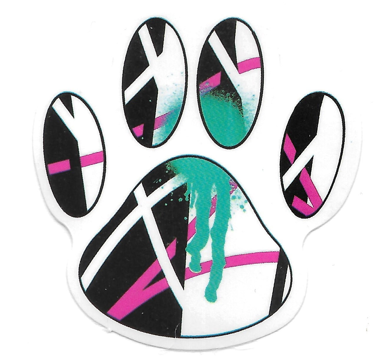 Retro 80's Paw Print Black Aqua Fuchsia Sticker with NFC