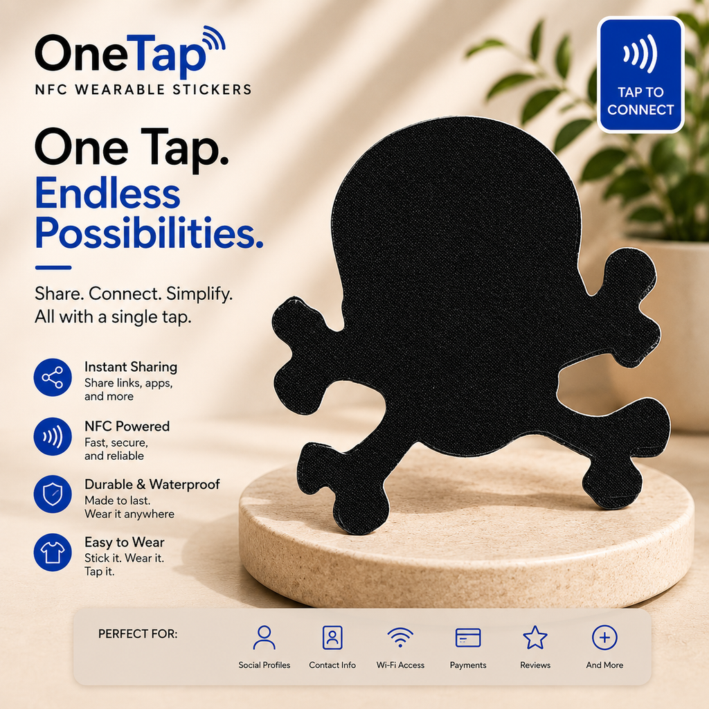 Skull Black Matte Smart Tags Wearable Sticker