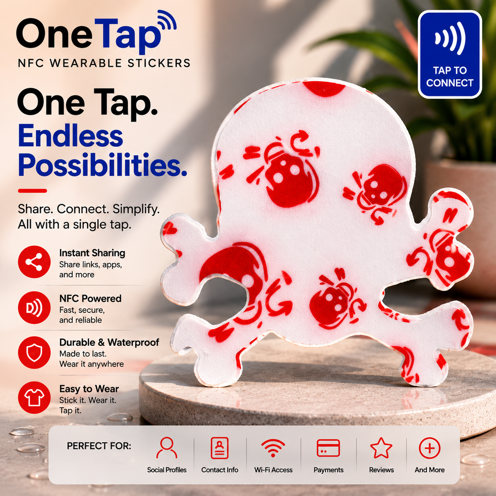 Skull White Red Skulls Smart Tags Wearable Sticker