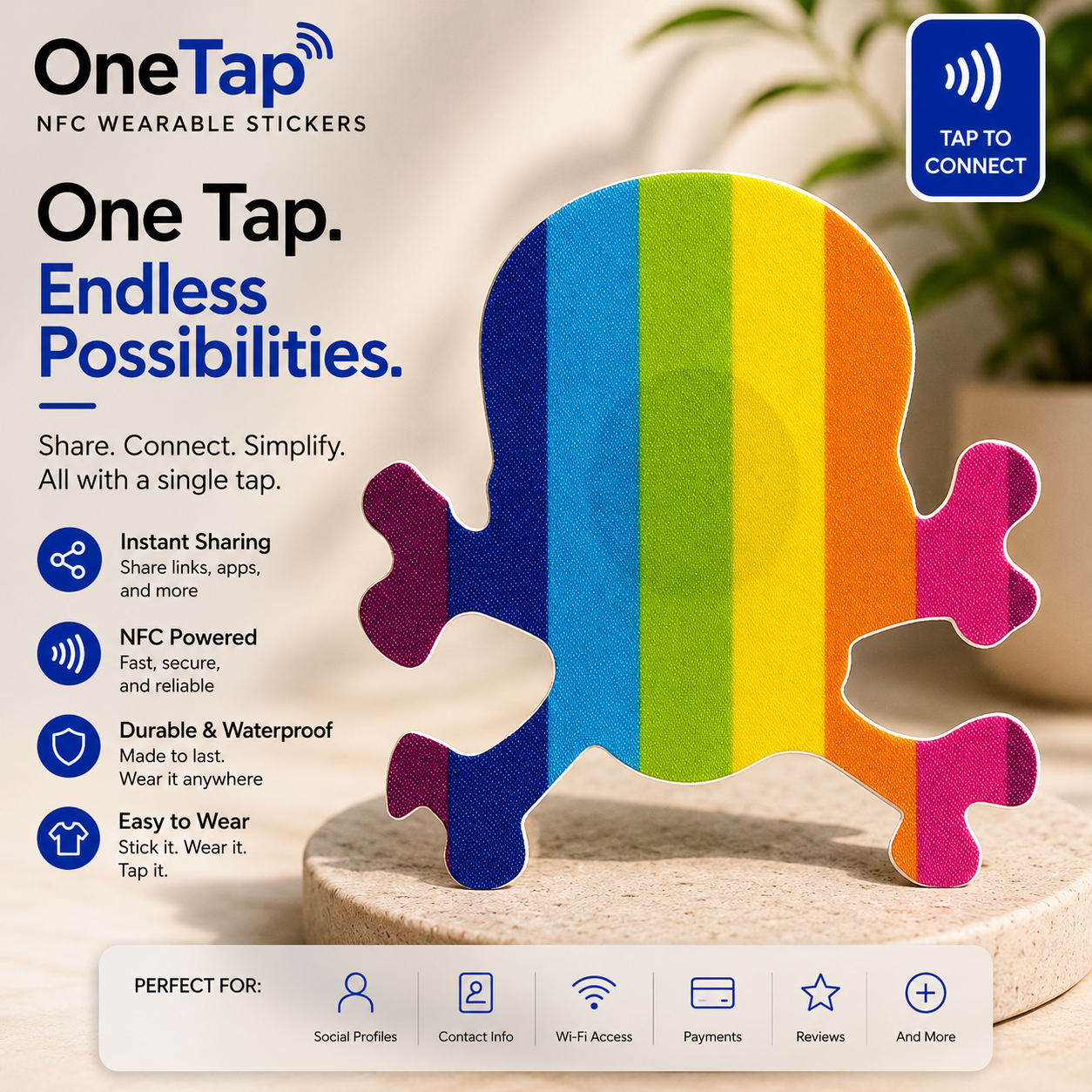 Skull Rainbow Smart Tags Wearable Sticker