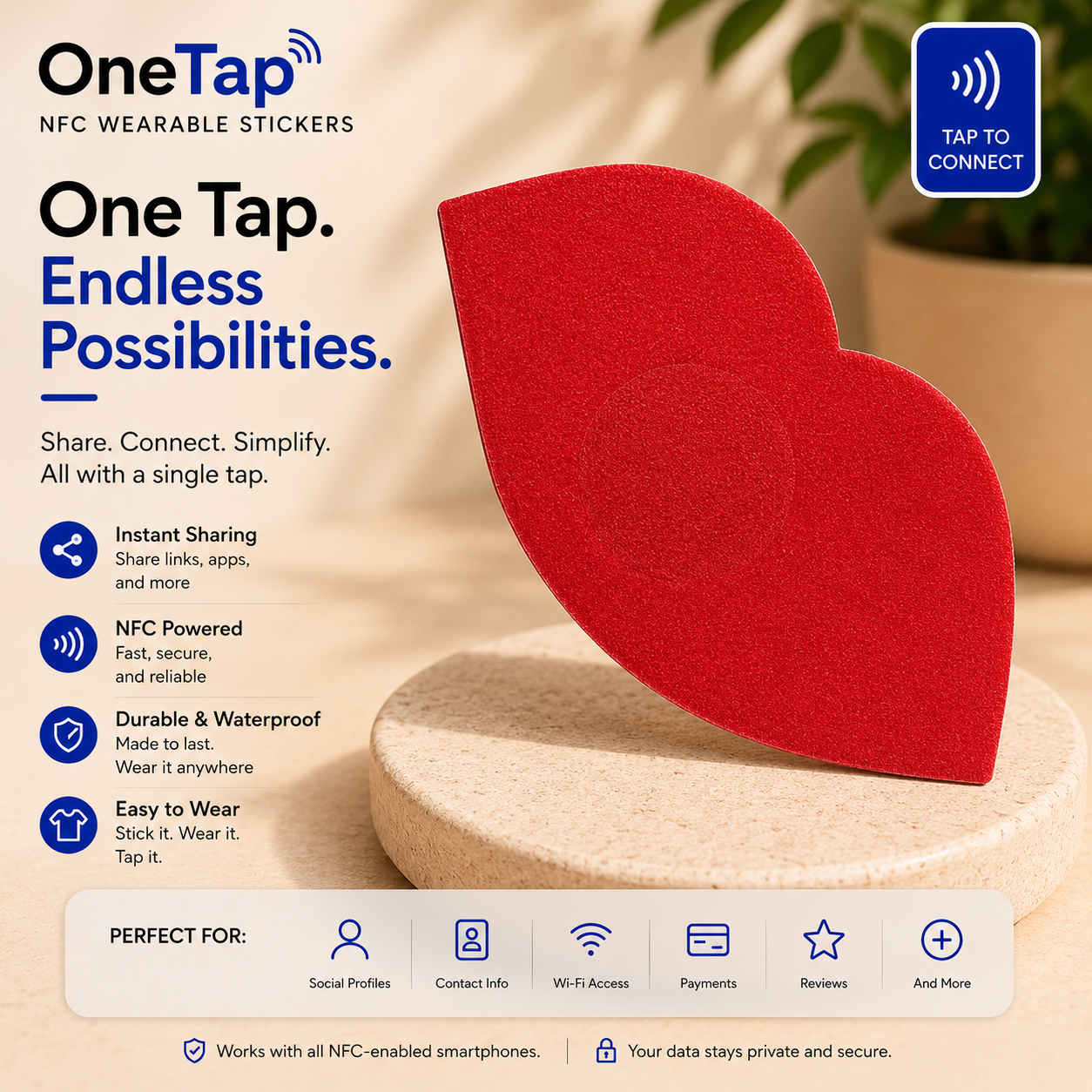 Lips Red Satin Smart Tags Wearable Sticker