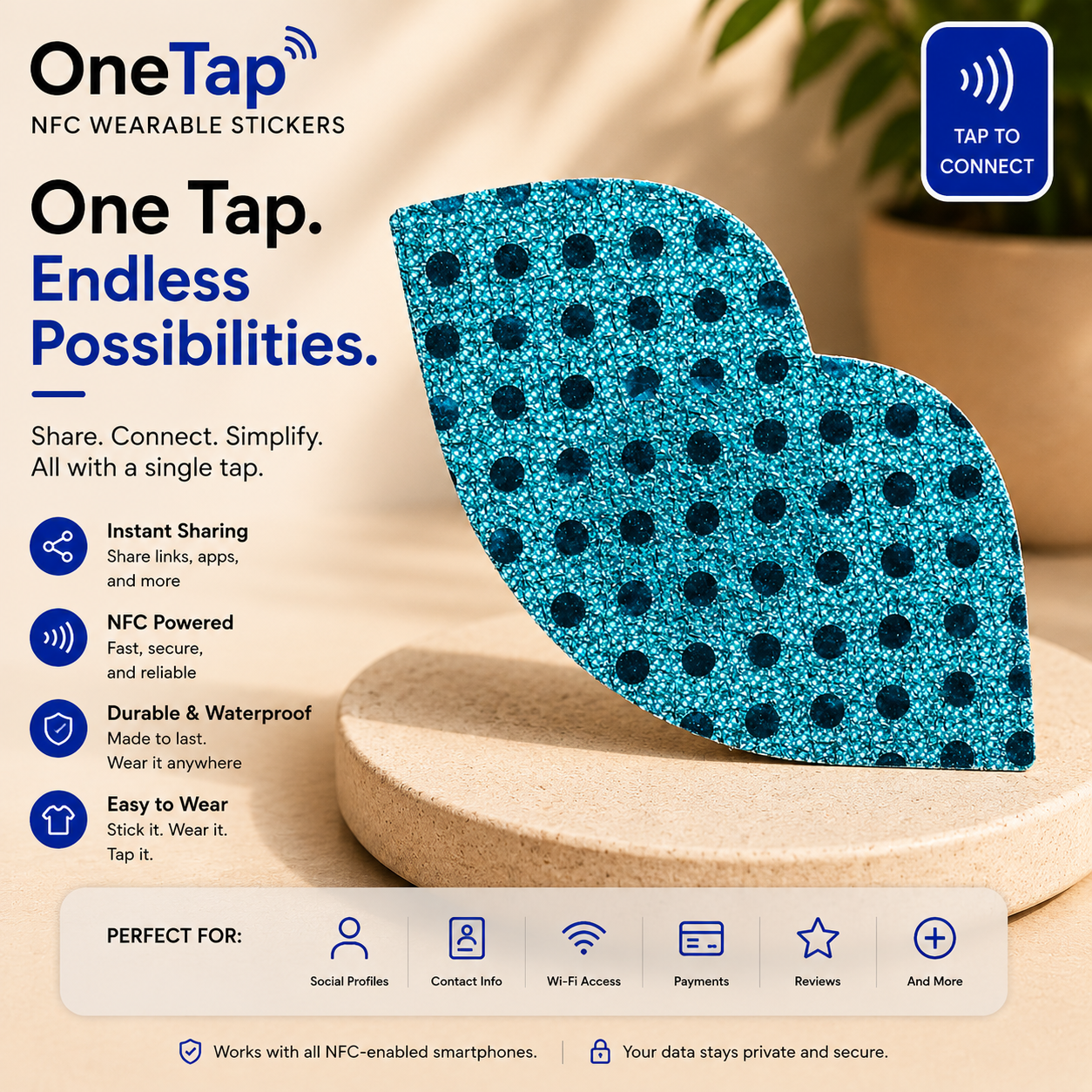 Lips Aqua Glitter Dots Smart Tags Wearable Sticker