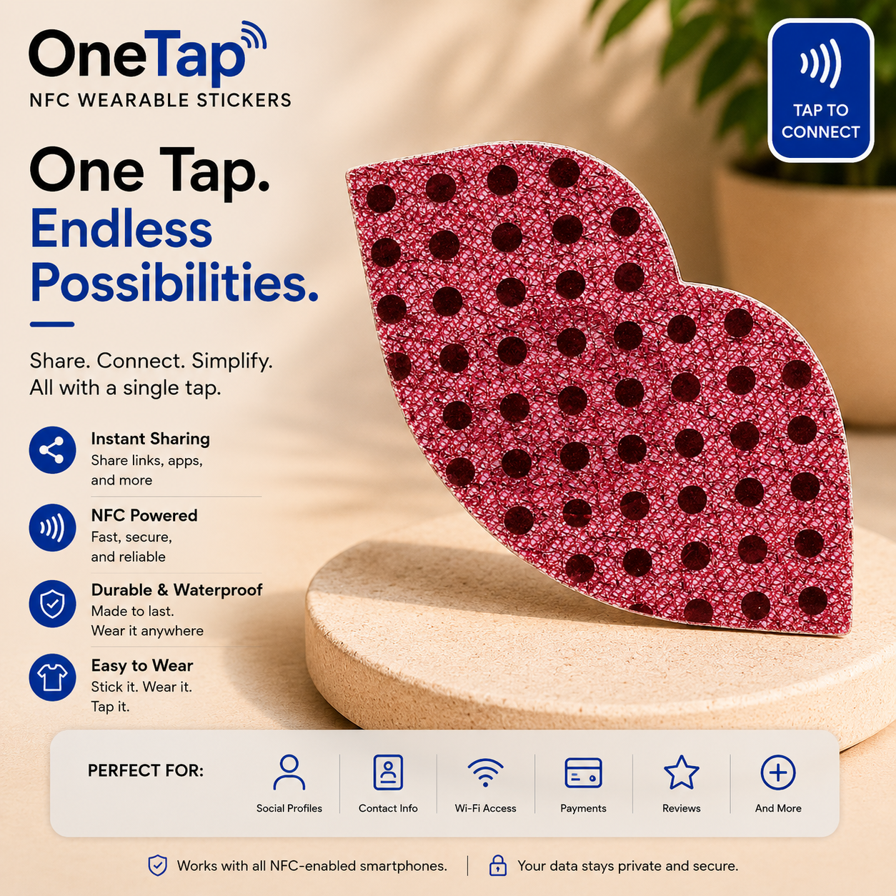 Lips Red Glitter Dots Smart Tags Wearable Sticker