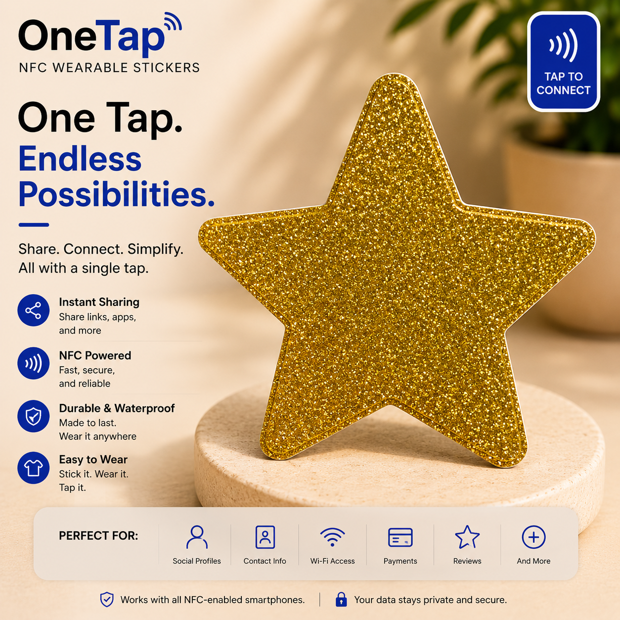 Star Gold Glitter Smart Tags Wearable Sticker