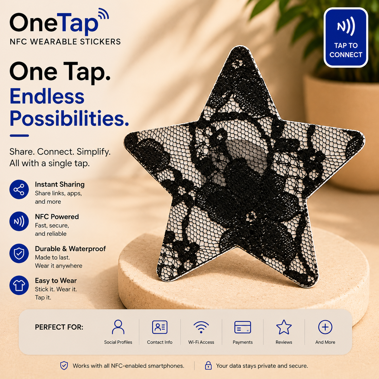 Star Black Lace Smart Tags Wearable Sticker