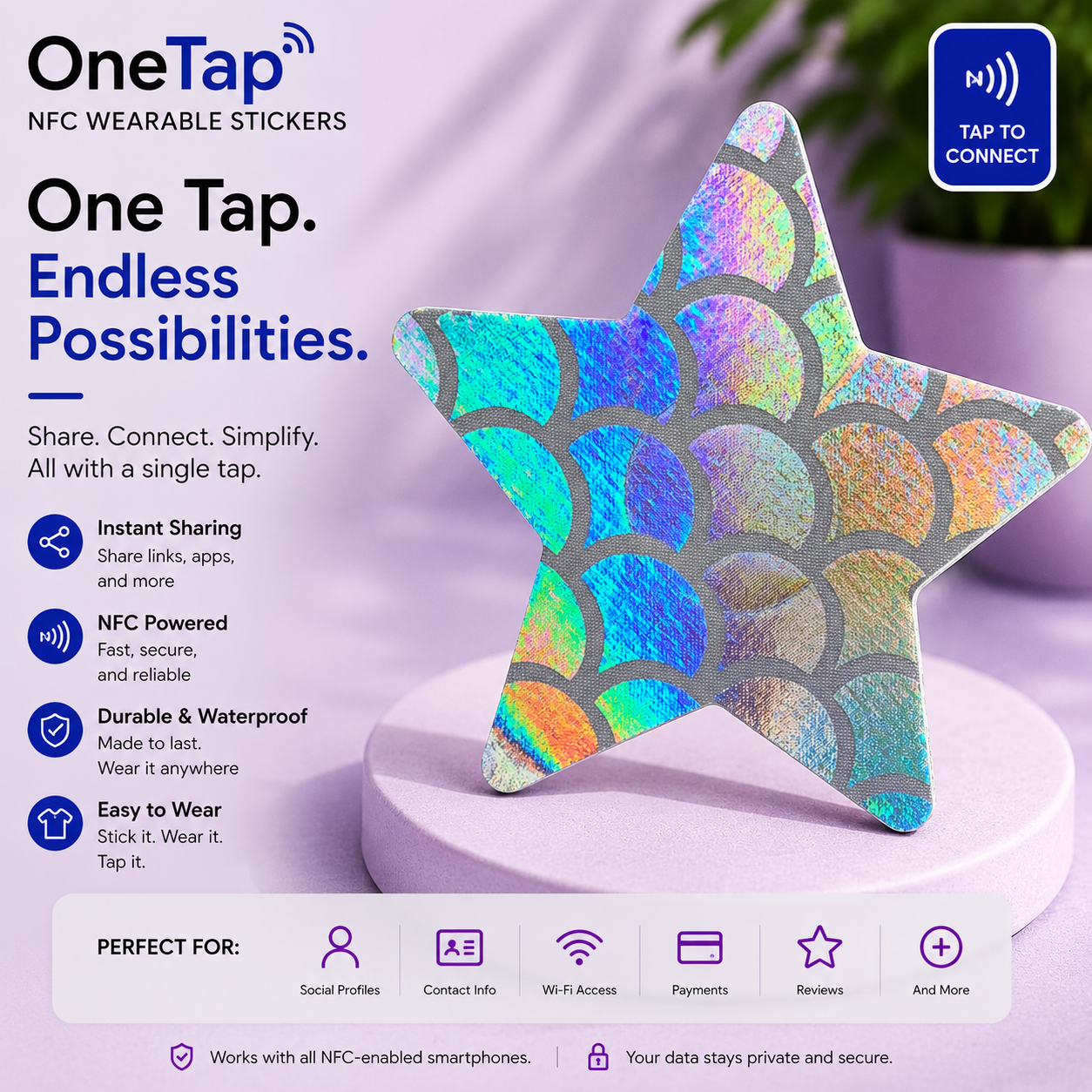 Star Silver White Iridescent Large Scales Smart Tags Wearable Sticker