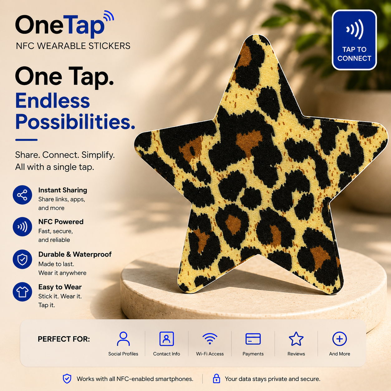 Star Leopard Print Brown Smart Tags Wearable Sticker
