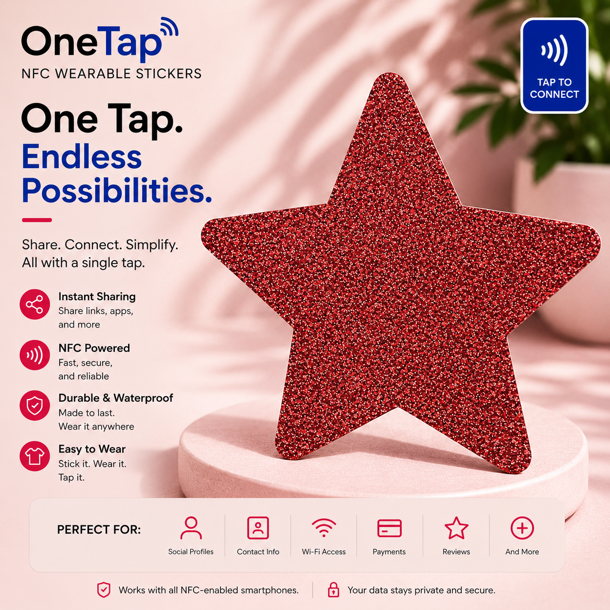 Star Red Glitter Smart Tags Wearable Sticker