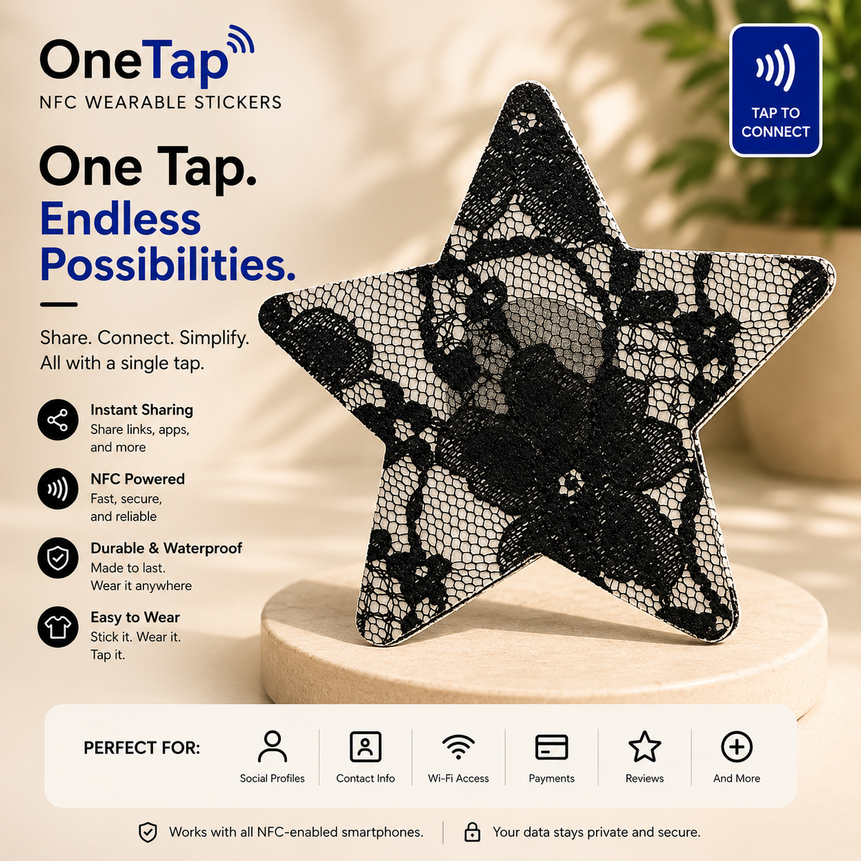 Star Black Lace Smart Tags Wearable Sticker