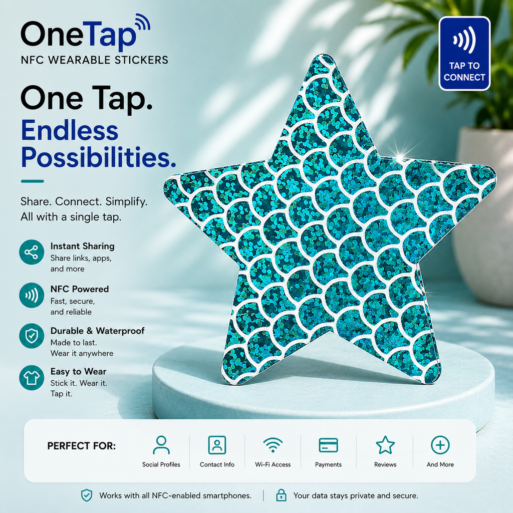 Star Aqua Glitter Dots Smart Tags Wearable Sticker