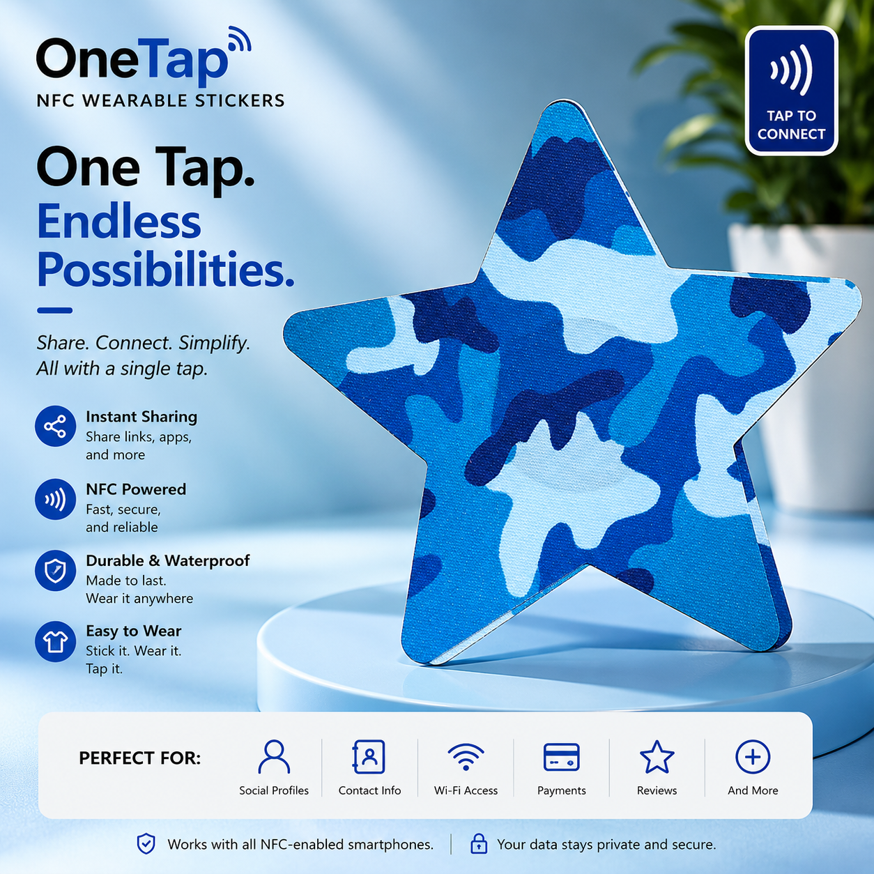 Star Blue Camo Smart Tags Wearable Sticker