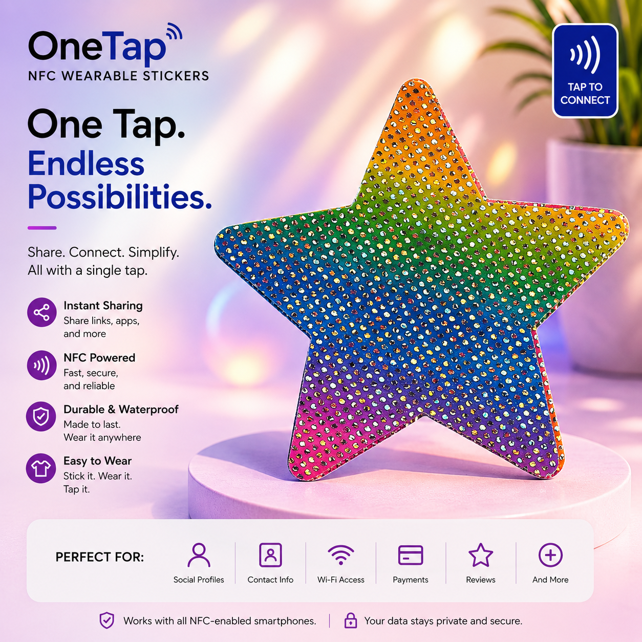 Star Multi Color Glitter Smart Tags Wearable Sticker