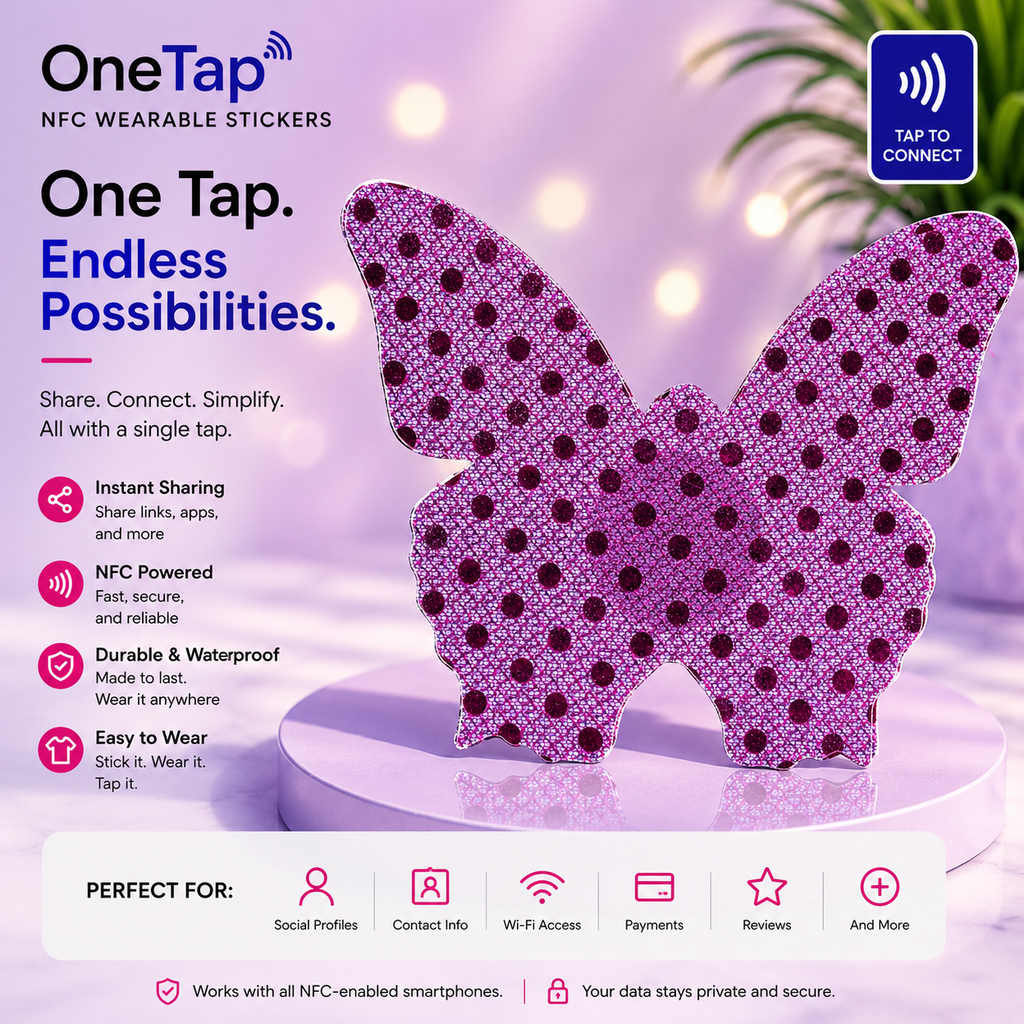 Butterfly Purple Glitter Dots Smart Tags Wearable Sticker
