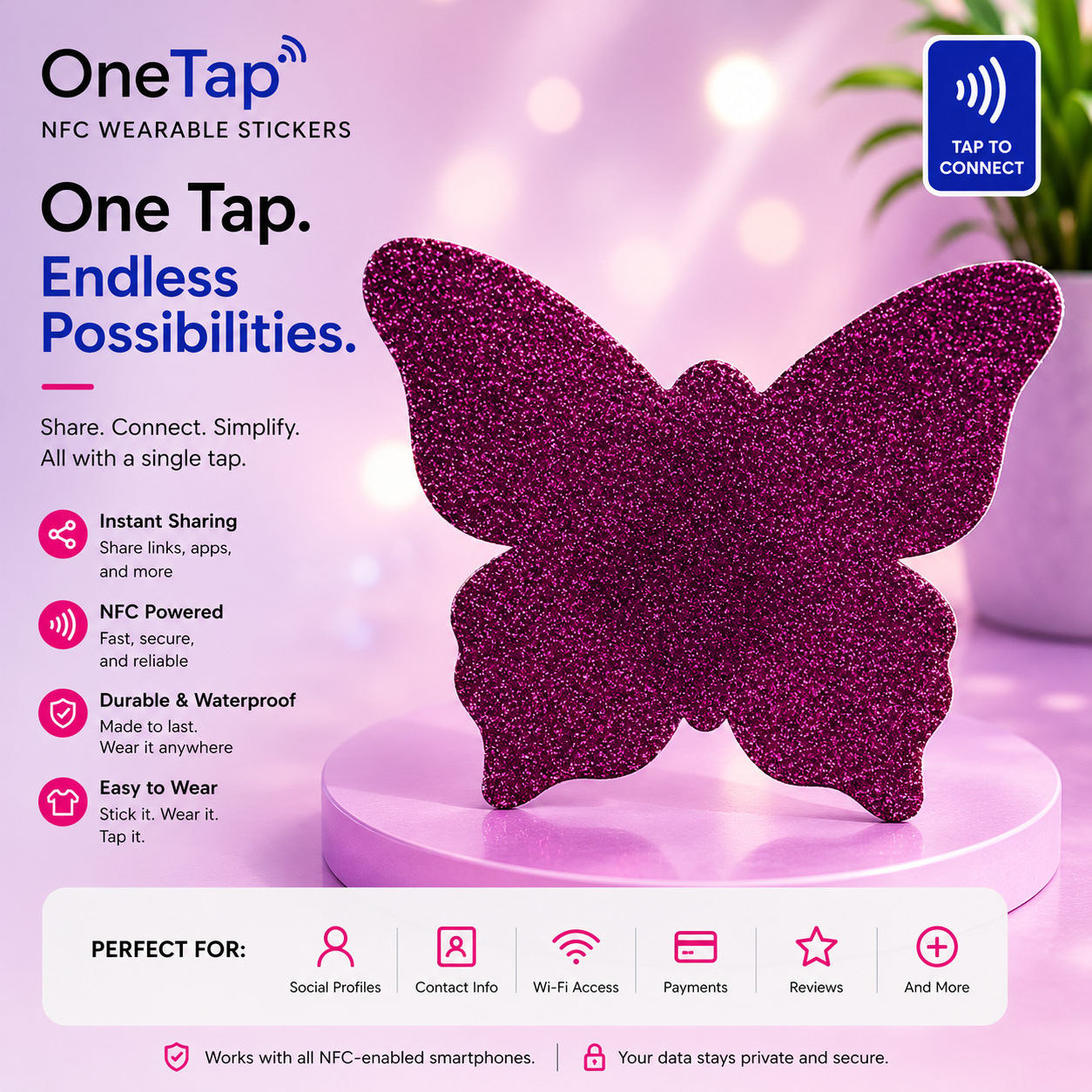 Butterfly Purple Glitter Smart Tags Wearable Sticker