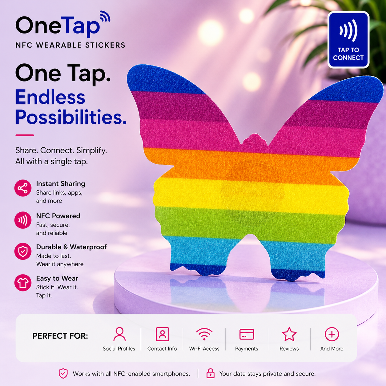 Butterfly Rainbow Smart Tags Wearable Sticker