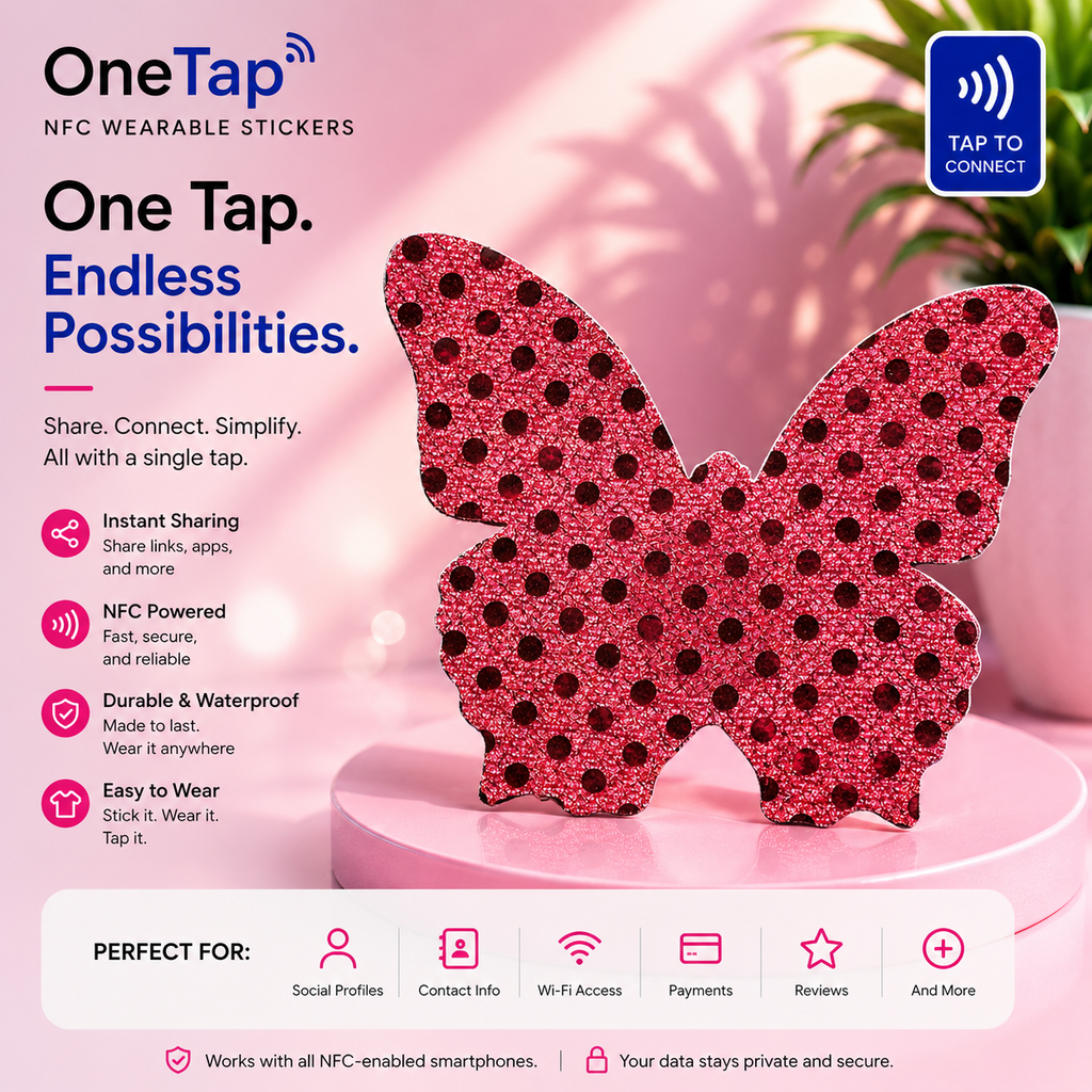 Butterfly Red Glitter Dots Smart Tags Wearable Sticker