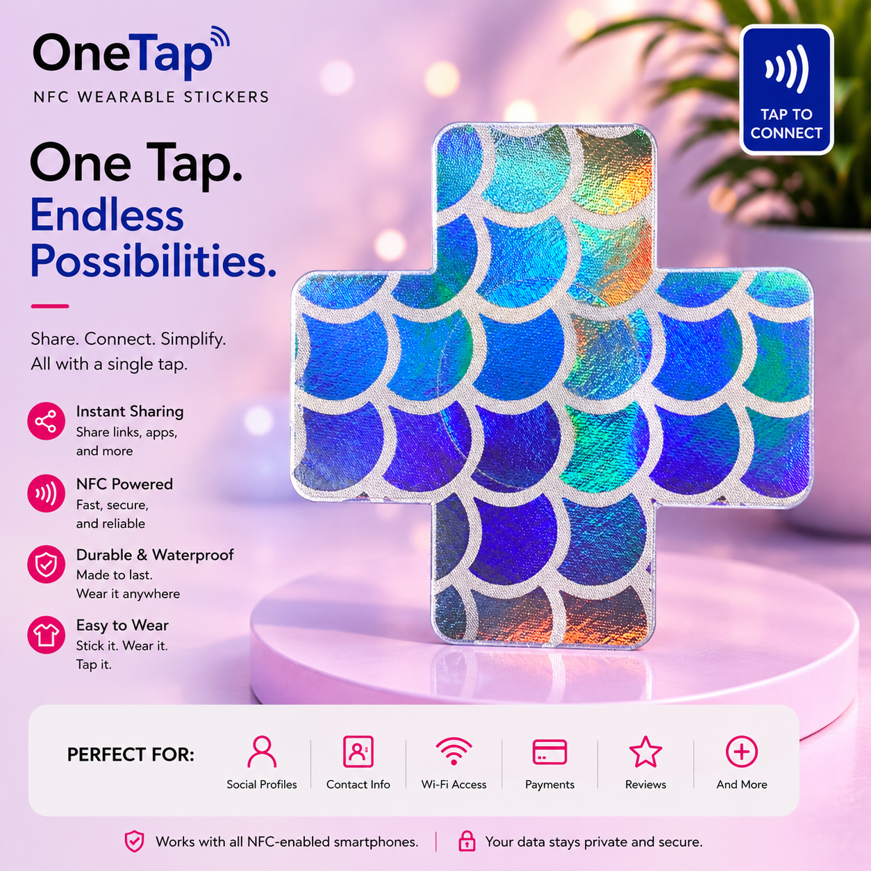 Cross Silver White Mermaid Scales LG Smart Tags Wearable Sticker