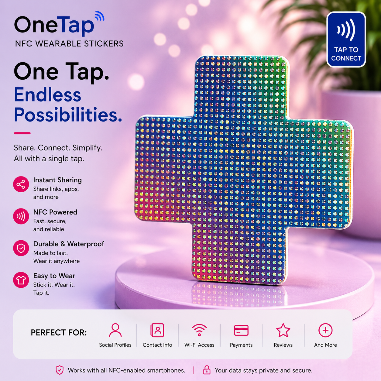 Cross Multi Color Glitter Dots LG Smart Tags Wearable Sticker