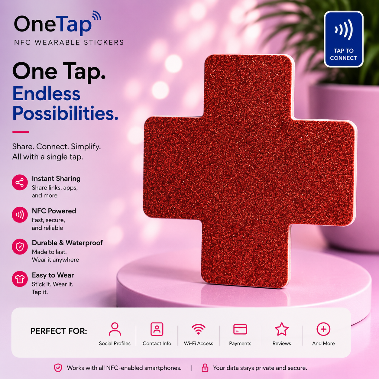 Cross Red Glitter MD Smart Tags Wearable Sticker