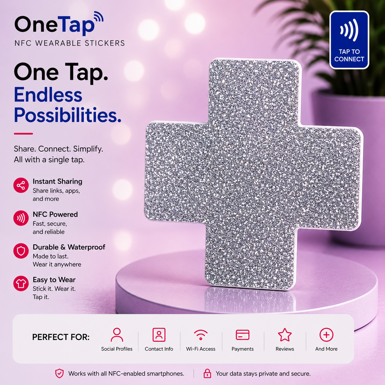 Cross Silver Glitter MD Smart Tag Wearable Sticker