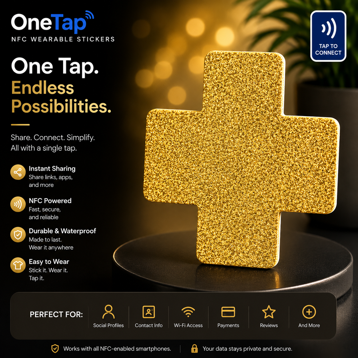 Cross Gold Glitter MD Smart Tags Wearable Sticker
