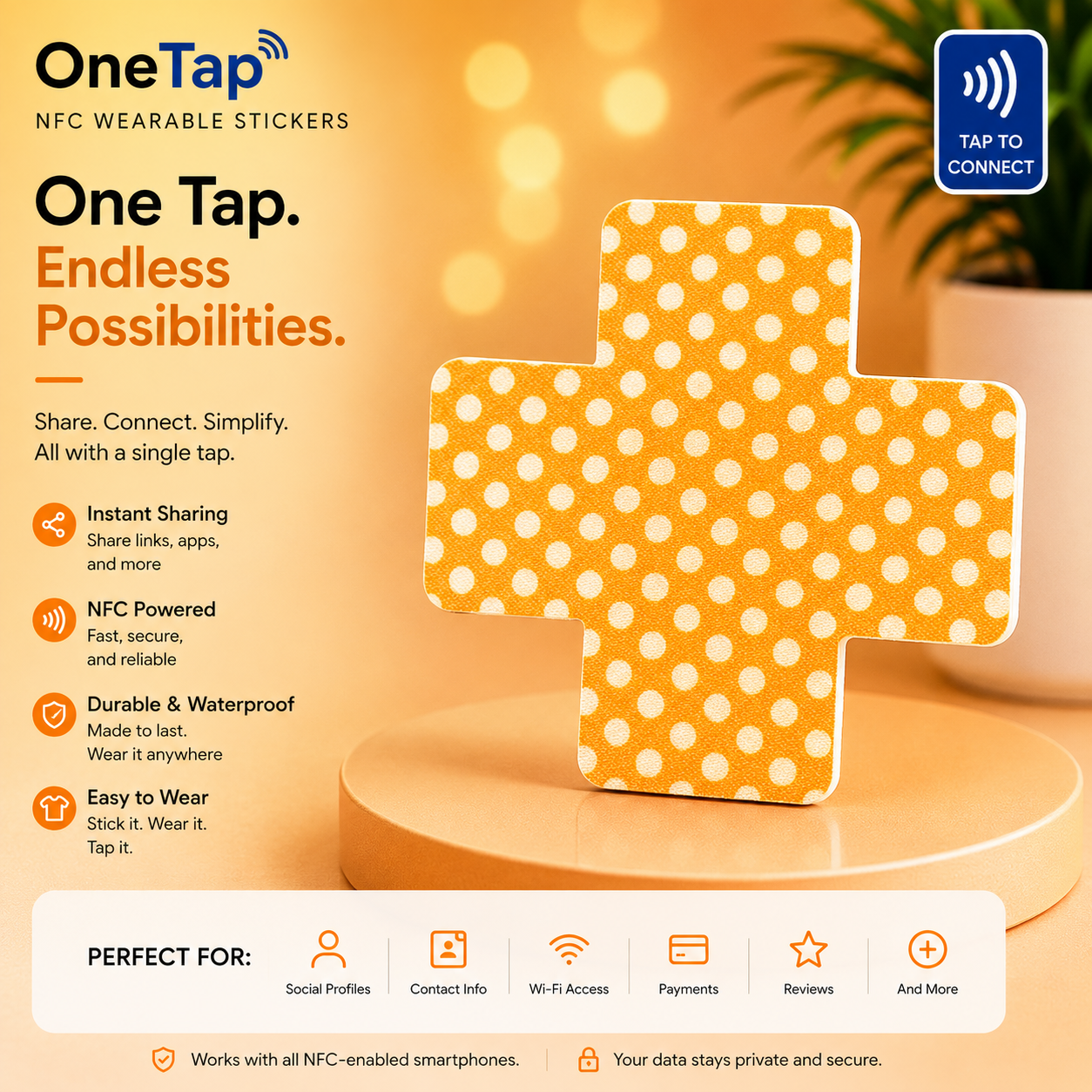 Cross Orange White Dots MD Smart Tags Wearable Sticker
