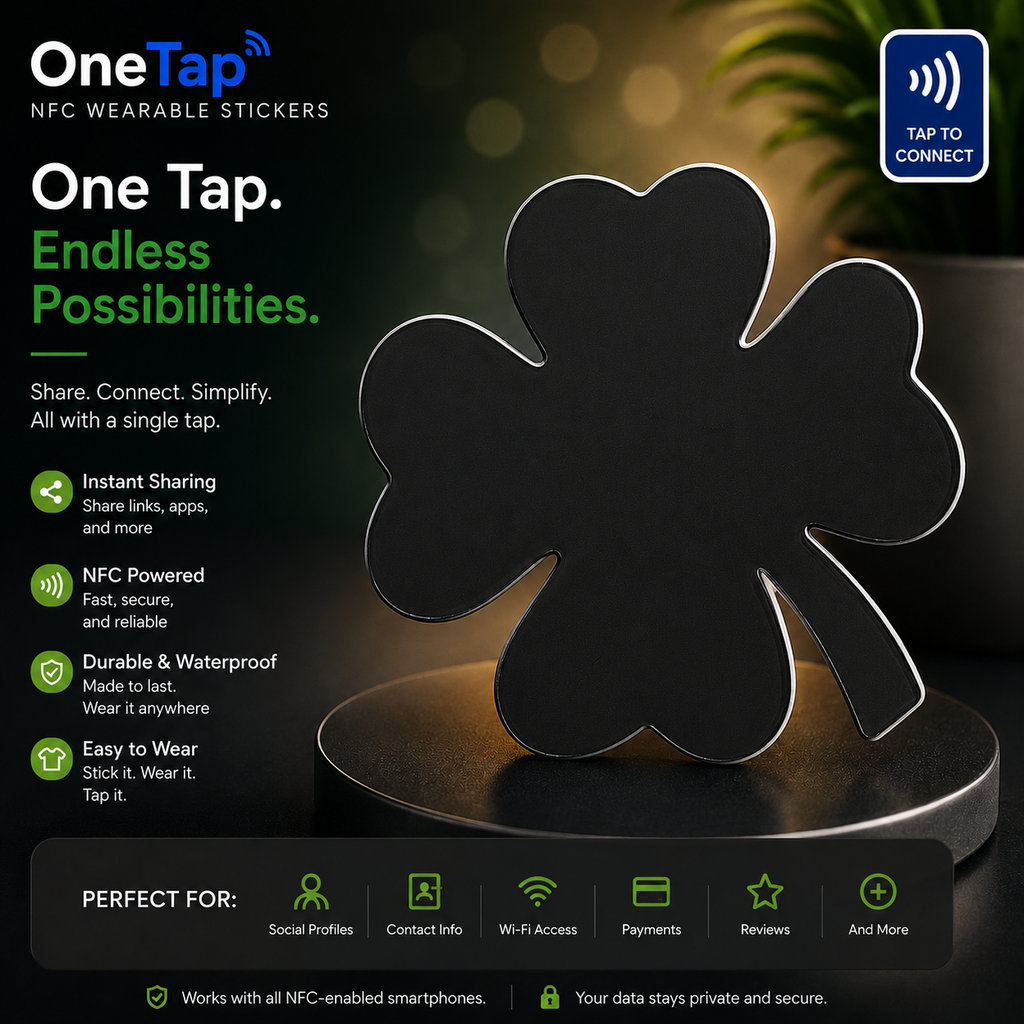 Clover Black Glitter Smart Tags Wearable Sticker