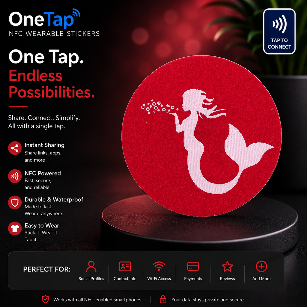 Round Red Mermaid Smart Tags Wearable Sticker