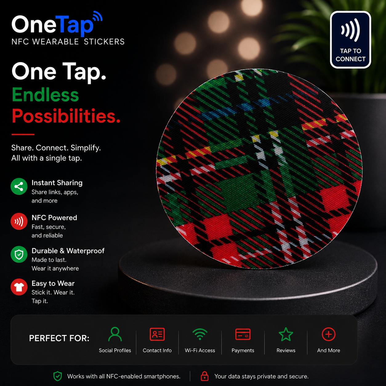 Round Red Plaid Smart Tags Wearable Sticker