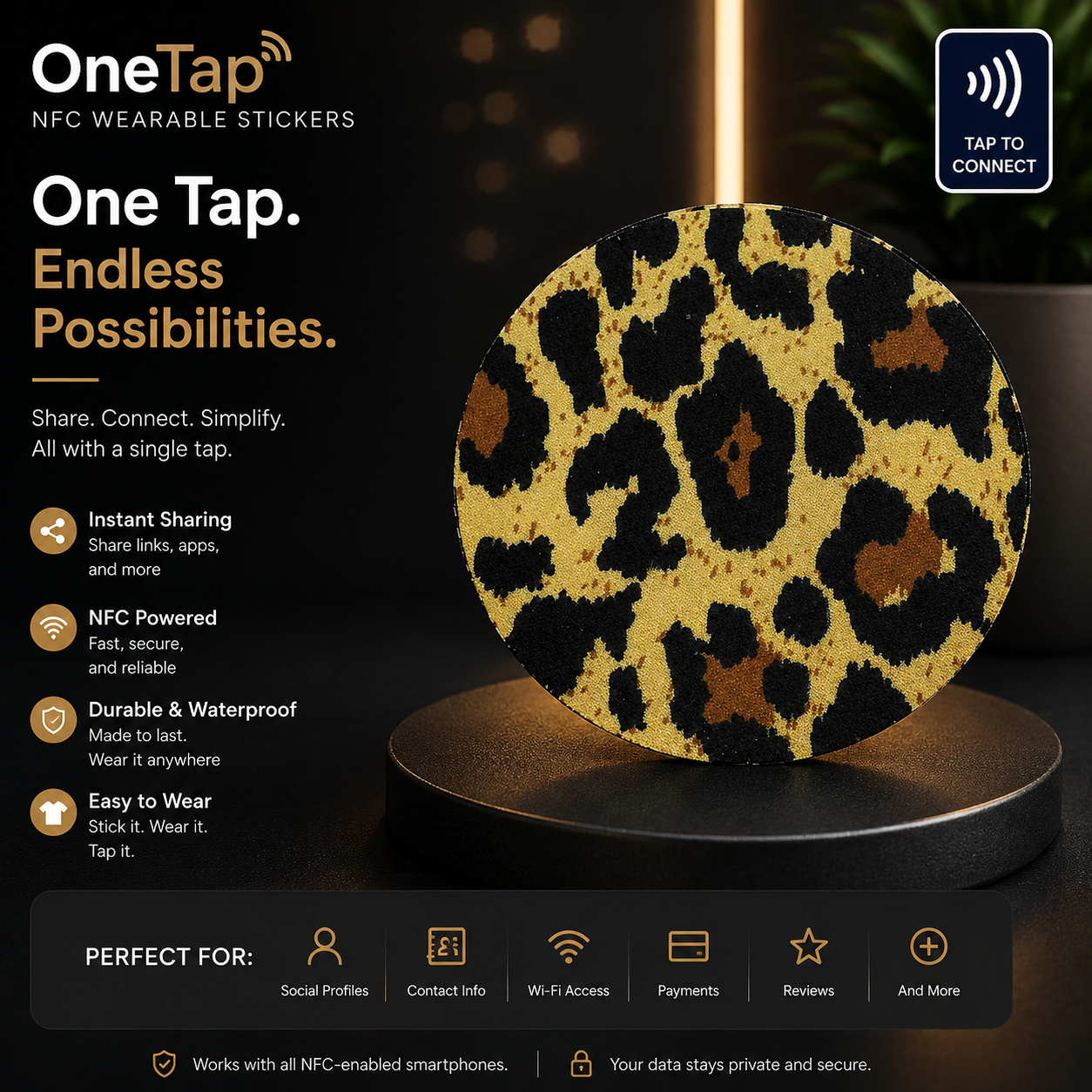 Round Leopard Brown Smart Tags Wearable Sticker
