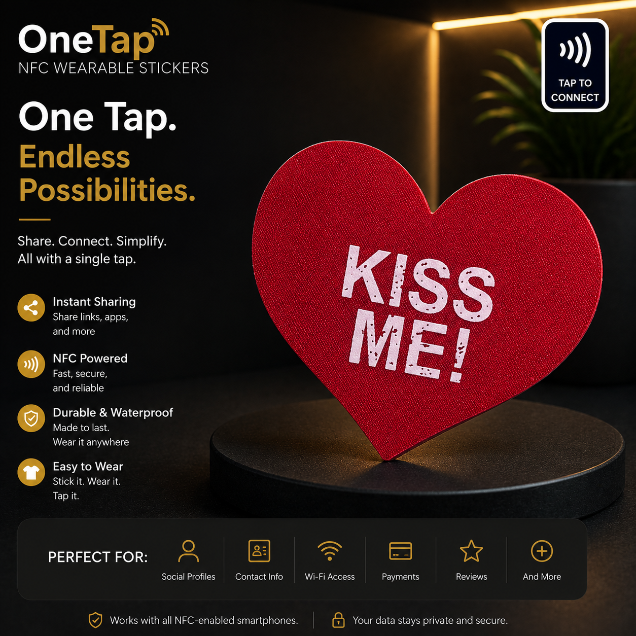 Heart Red Kiss Me Smart Tags Wearable Sticker
