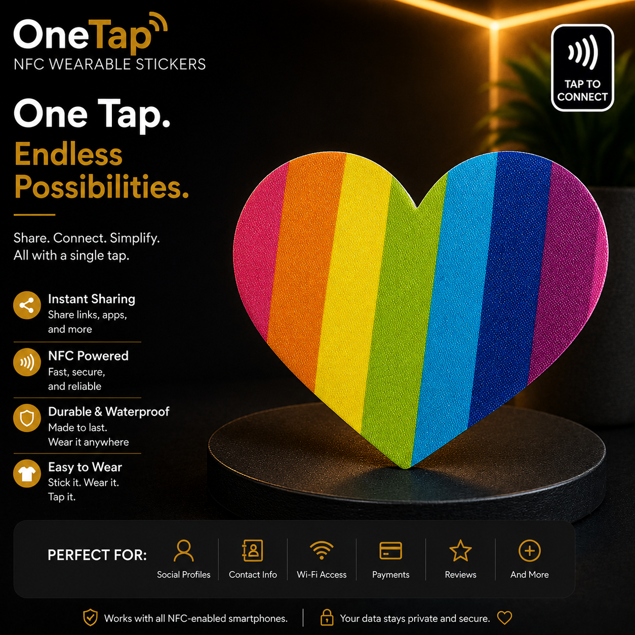 Heart Rainbow Satin Smart Tags Wearable Sticker