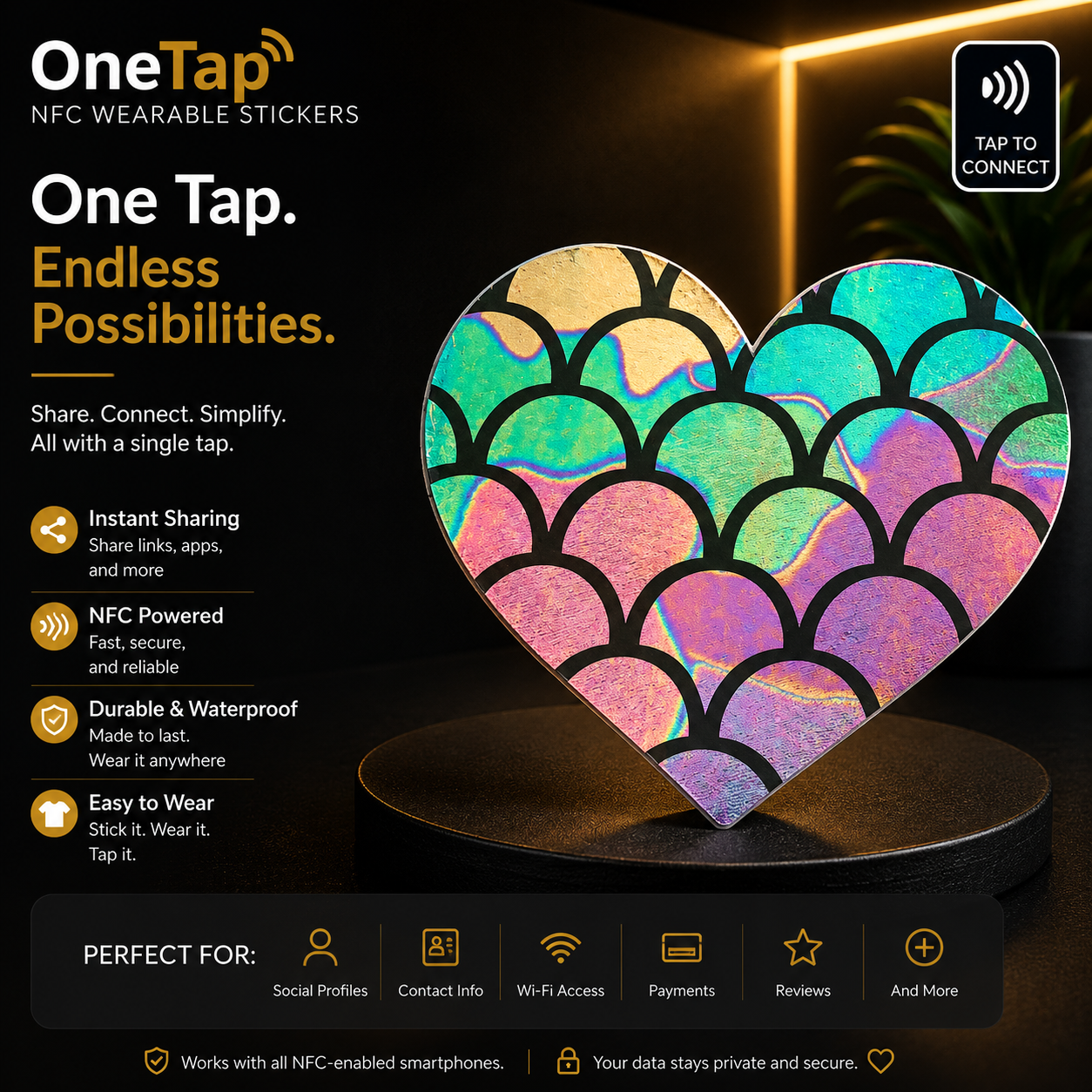 Heart Multi Mermaid Large Scales Smart Tags Wearable Sticker