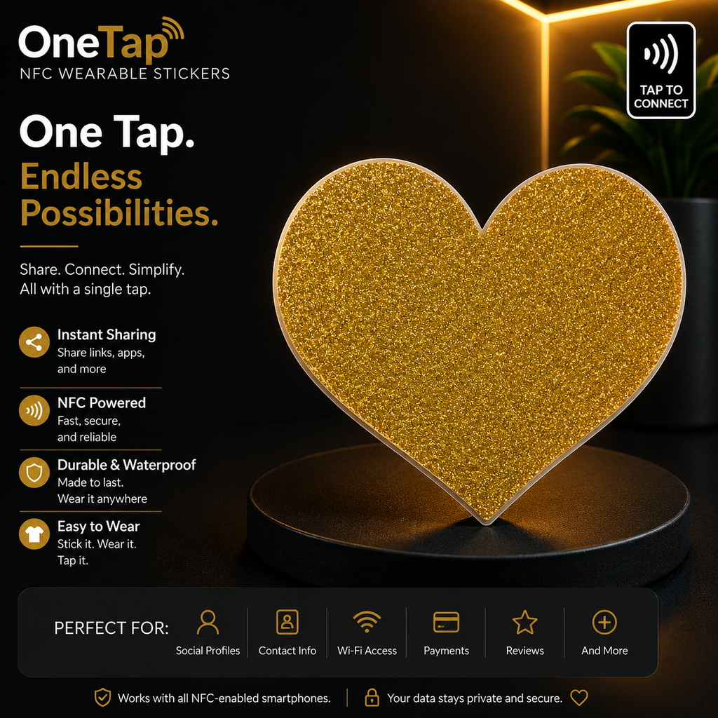 Heart Gold Glitter Smart Tags Wearable Sticker