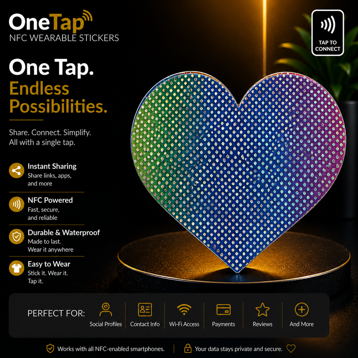 Heart Multi Color Mini Glitter Dots Smart Tags Wearable Sticker