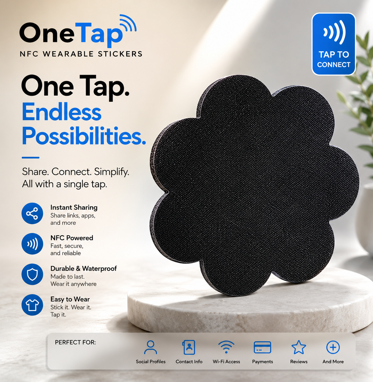Daisy Black Smart Tags Wearable Sticker