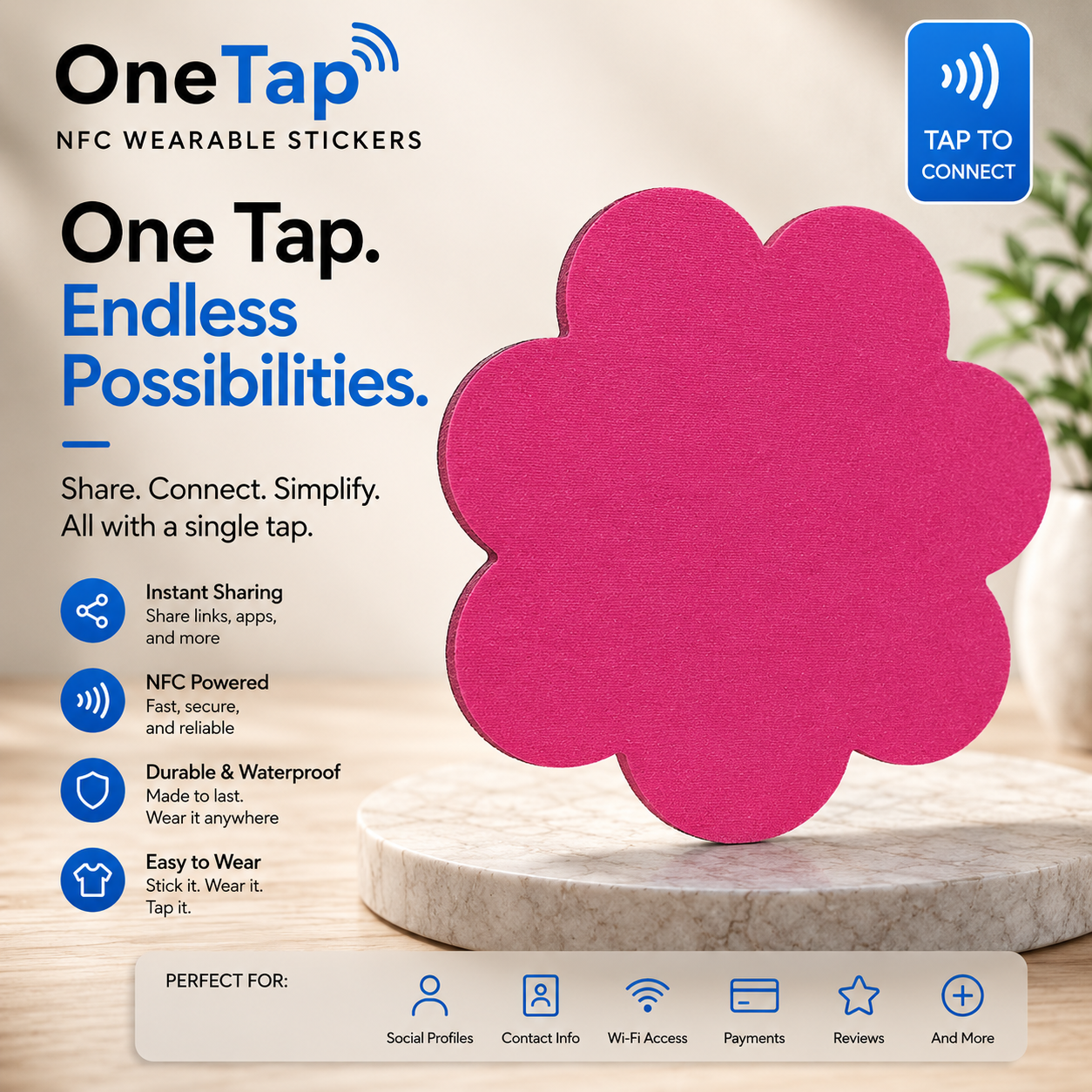 Daisy Hot Pink Smart Tags Wearable Sticker
