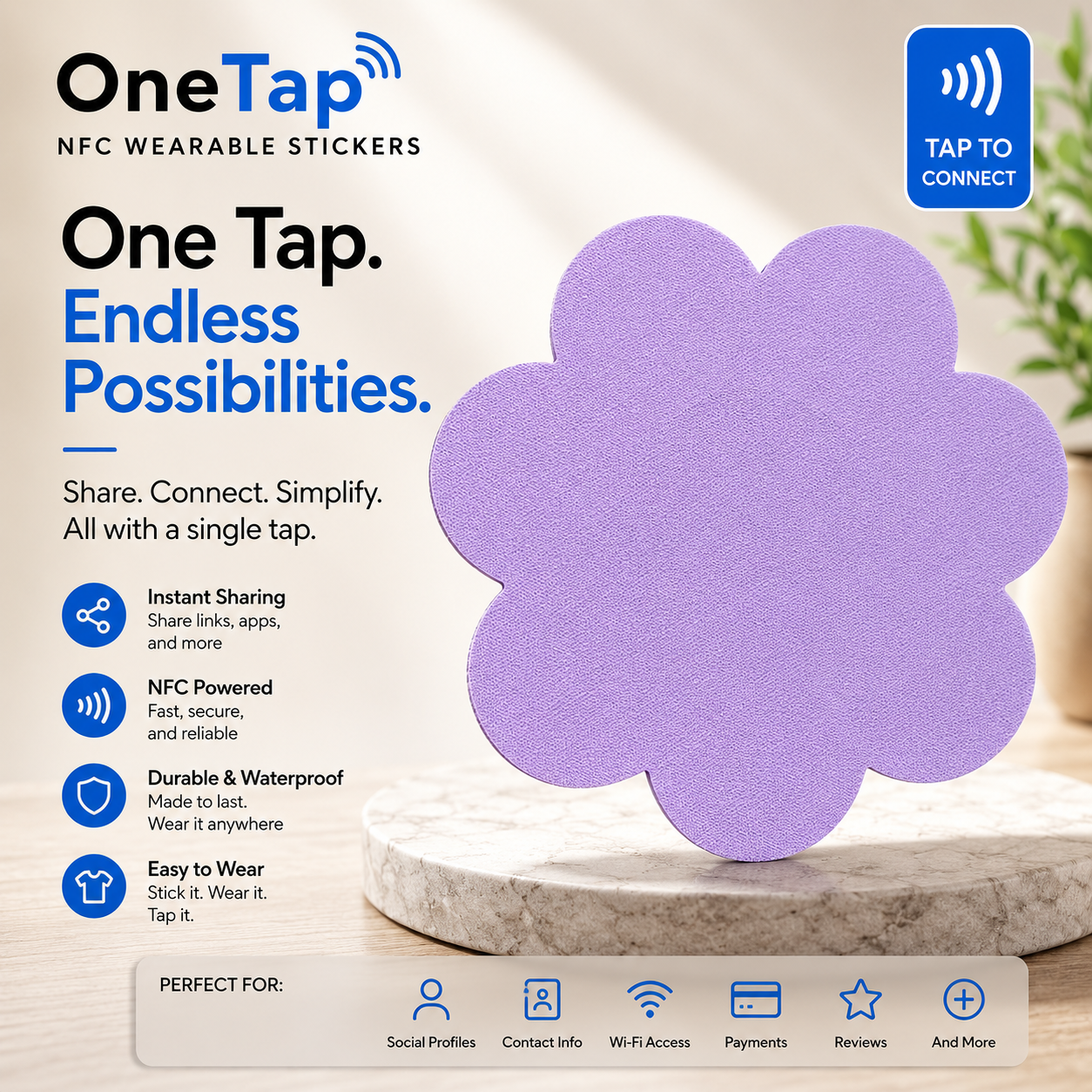 Daisy Lavender Smart Tags Wearable Sticker