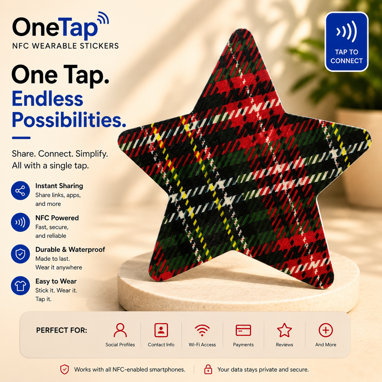 Star Red Plaid Smart Tags Wearable Sticker