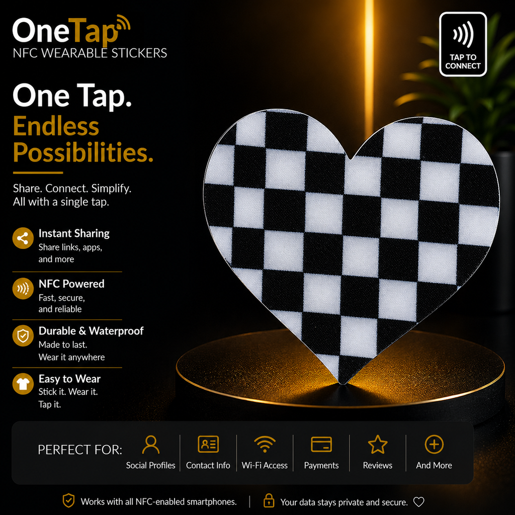 Heart Black White Checkerboard Smart Tags Wearable Sticker