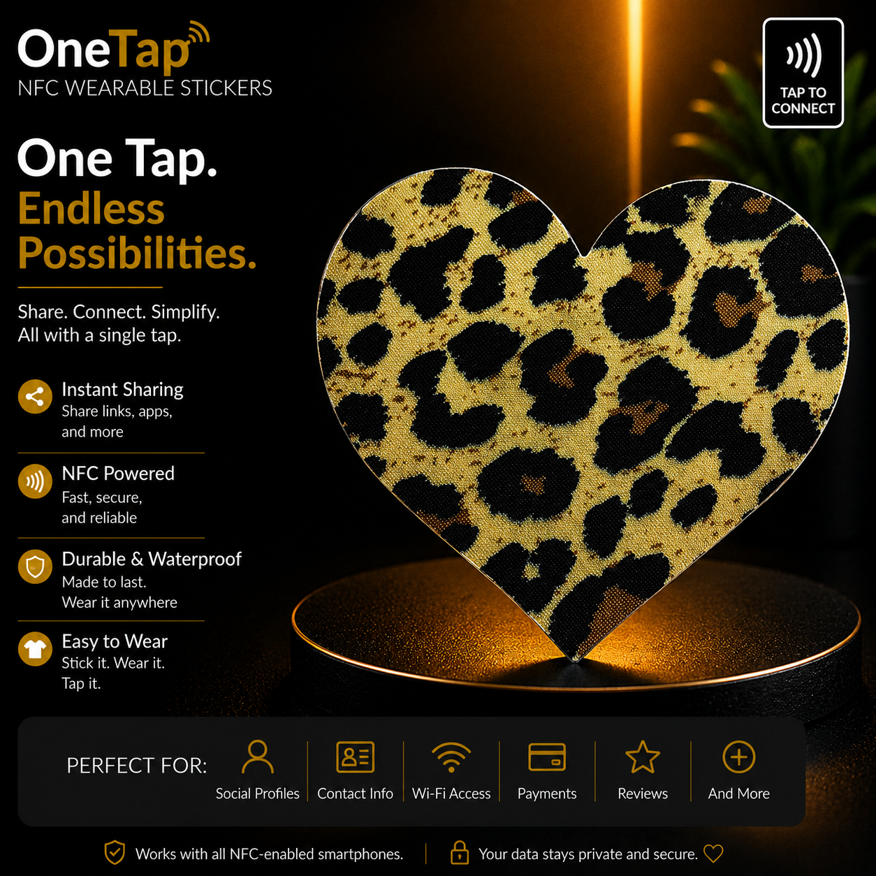 Heart Cheeta Tan Smart Tags Wearable Sticker