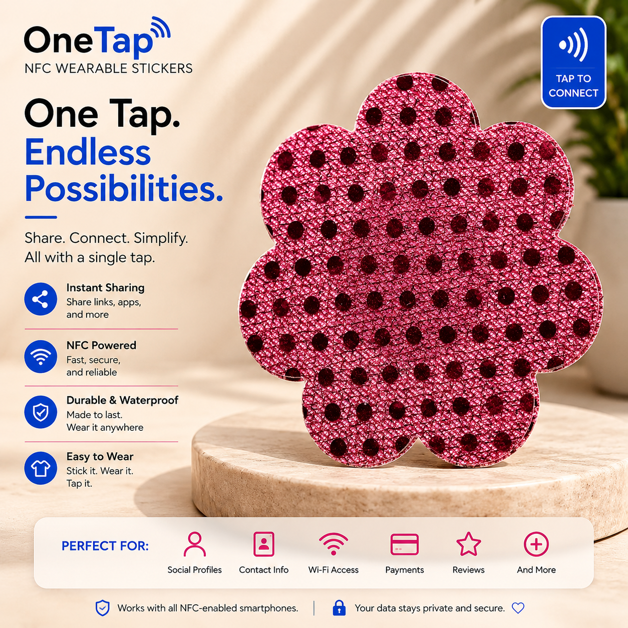 Daisy Red Glitter Dots Smart Tags Wearable Sticker