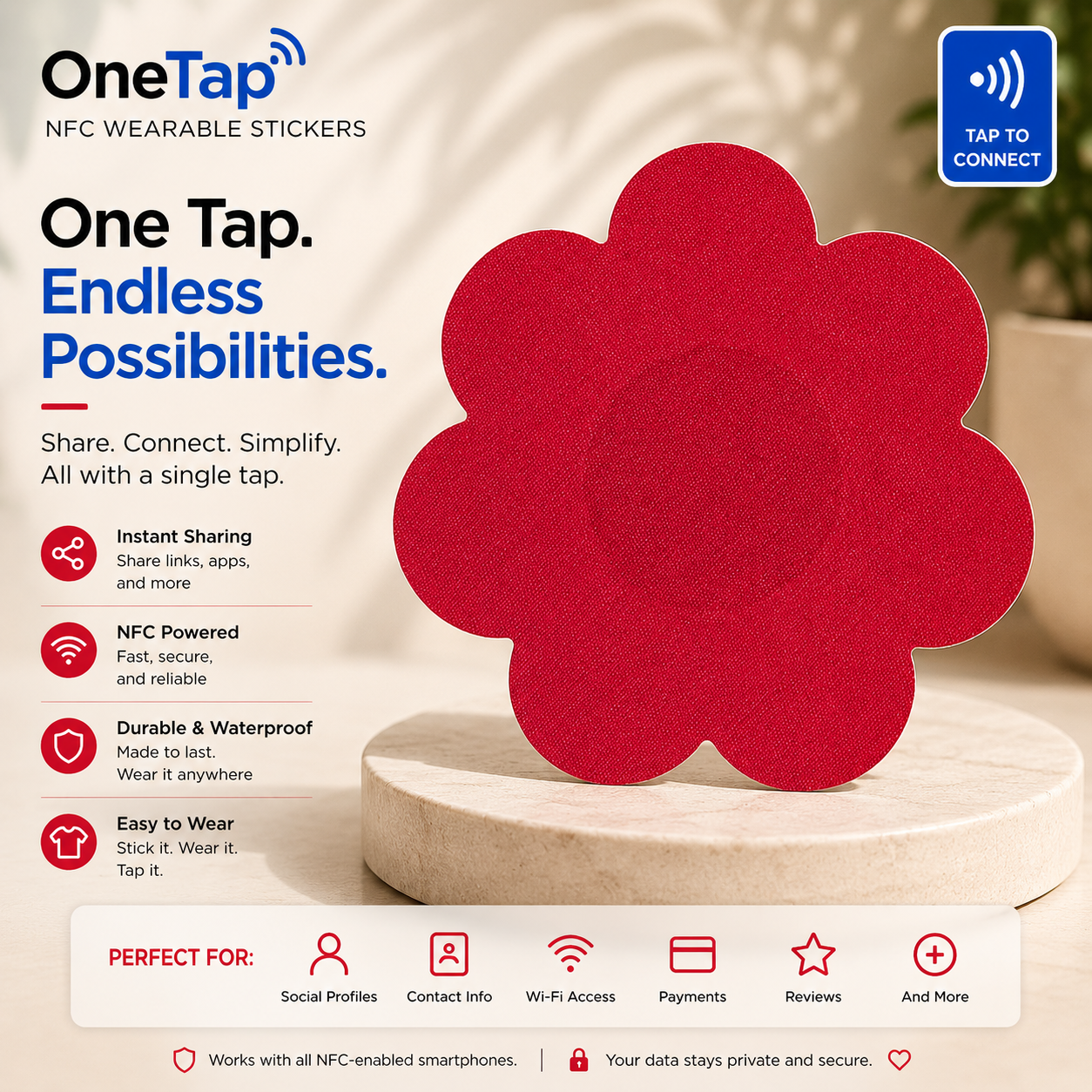 Daisy Red Satin Smart Tags Wearable Sticker