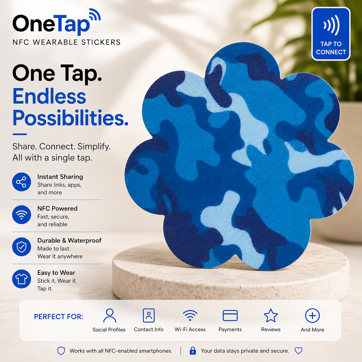 Daisy Blue Camo Smart Tags Wearable Sticker