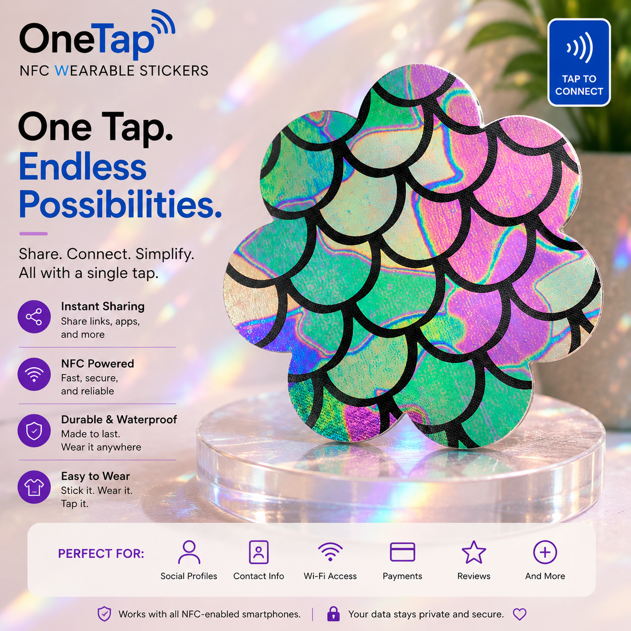 Daisy Multi Color Large Scales Mermaid Smart Tags Wearable Sticker