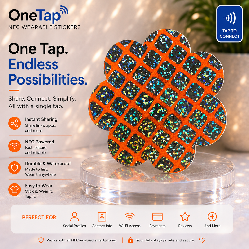 Daisy Orange Check Glitter Smart Tags Wearable Sticker
