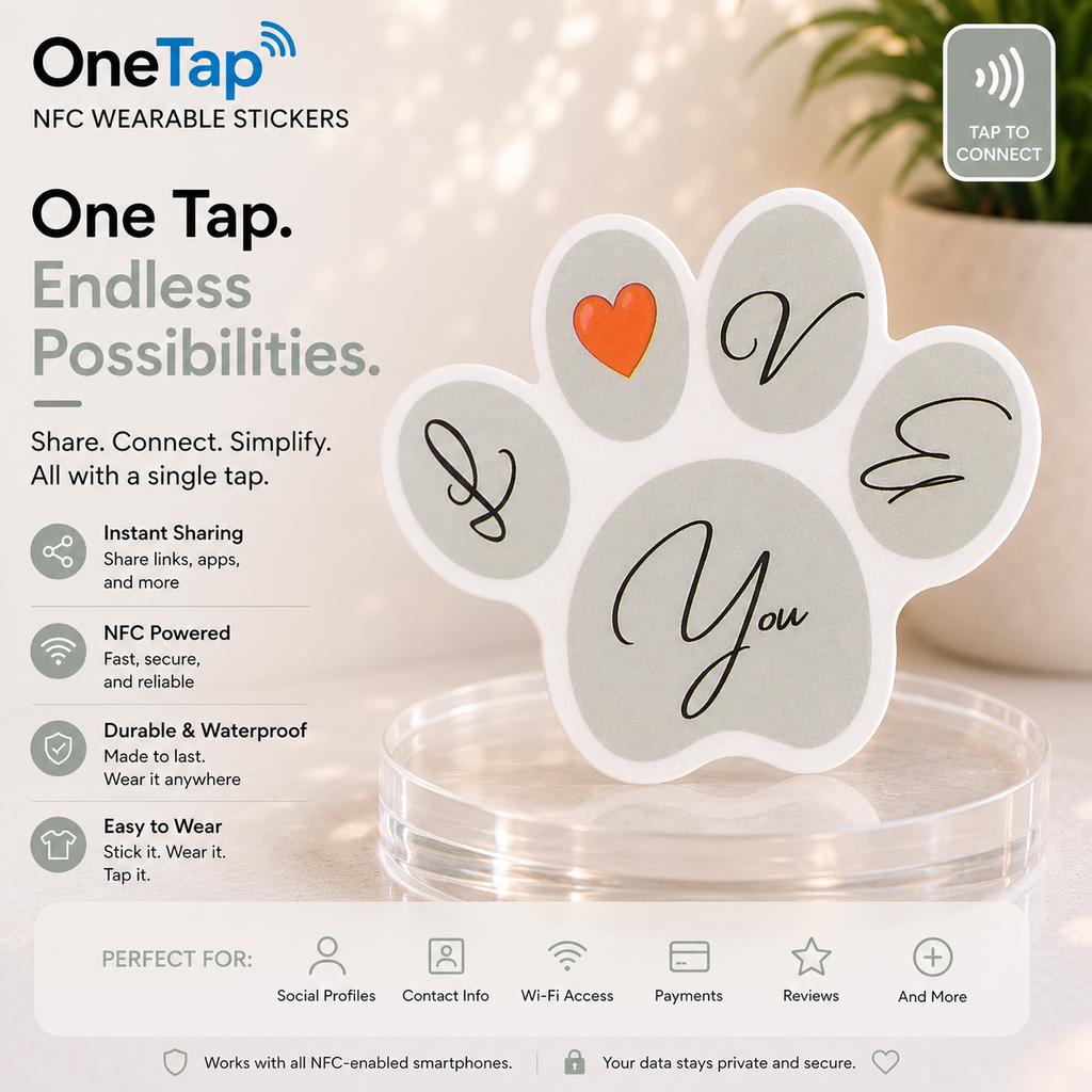 Baby Blue I Love You Paw Print SM NFC Sticker