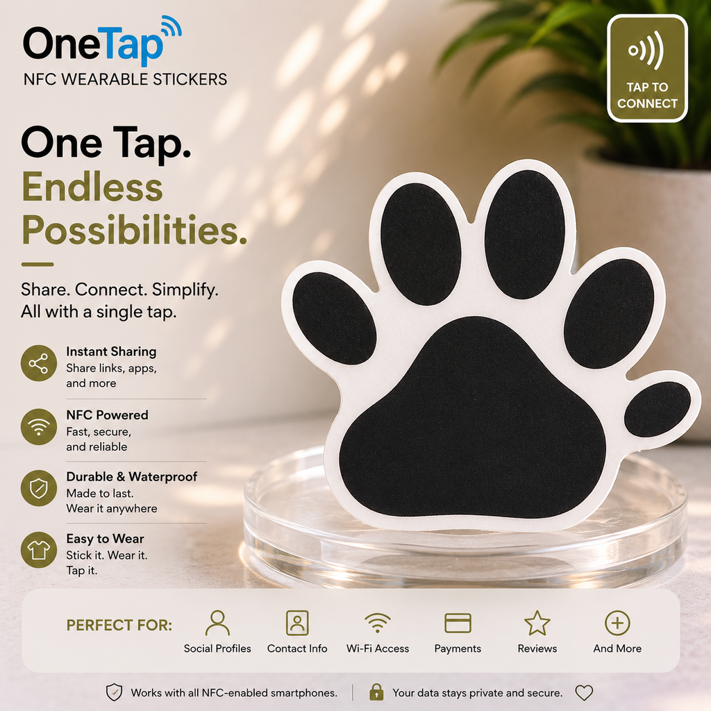 Black and White Paw Print SM NFC Sticker
